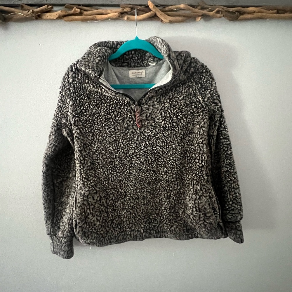 Original Weatherproof Vintage Gray Teddy Fleece Sherpa Jacket 1/4 Zip Small
